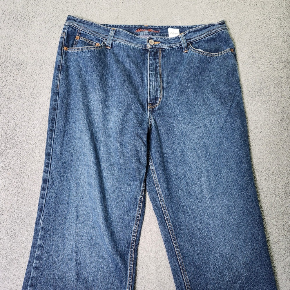 Eddie Bauer Womens 16 Natural Fit Jeans Blue Flannel Lined Plaid Straight Leg